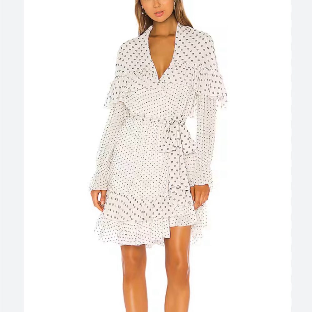 DVF NWT 2025, available at Anthropologie- Elegant White Polka Dot Dress